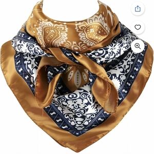 Elegant Gold and Blue Paisley Scarf NWOT 35x35 Wild Rag Polyester A1